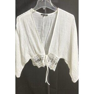 Paper Moon Womens Small Embroidered Mesh Waist White Top Swim Cover